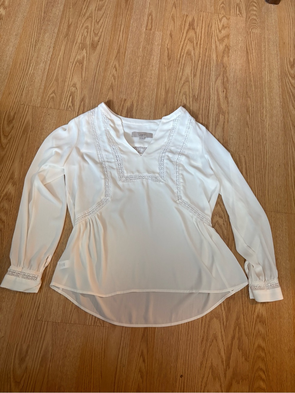 LOFT White Lace-Trim V-Neck Peplum Blouse